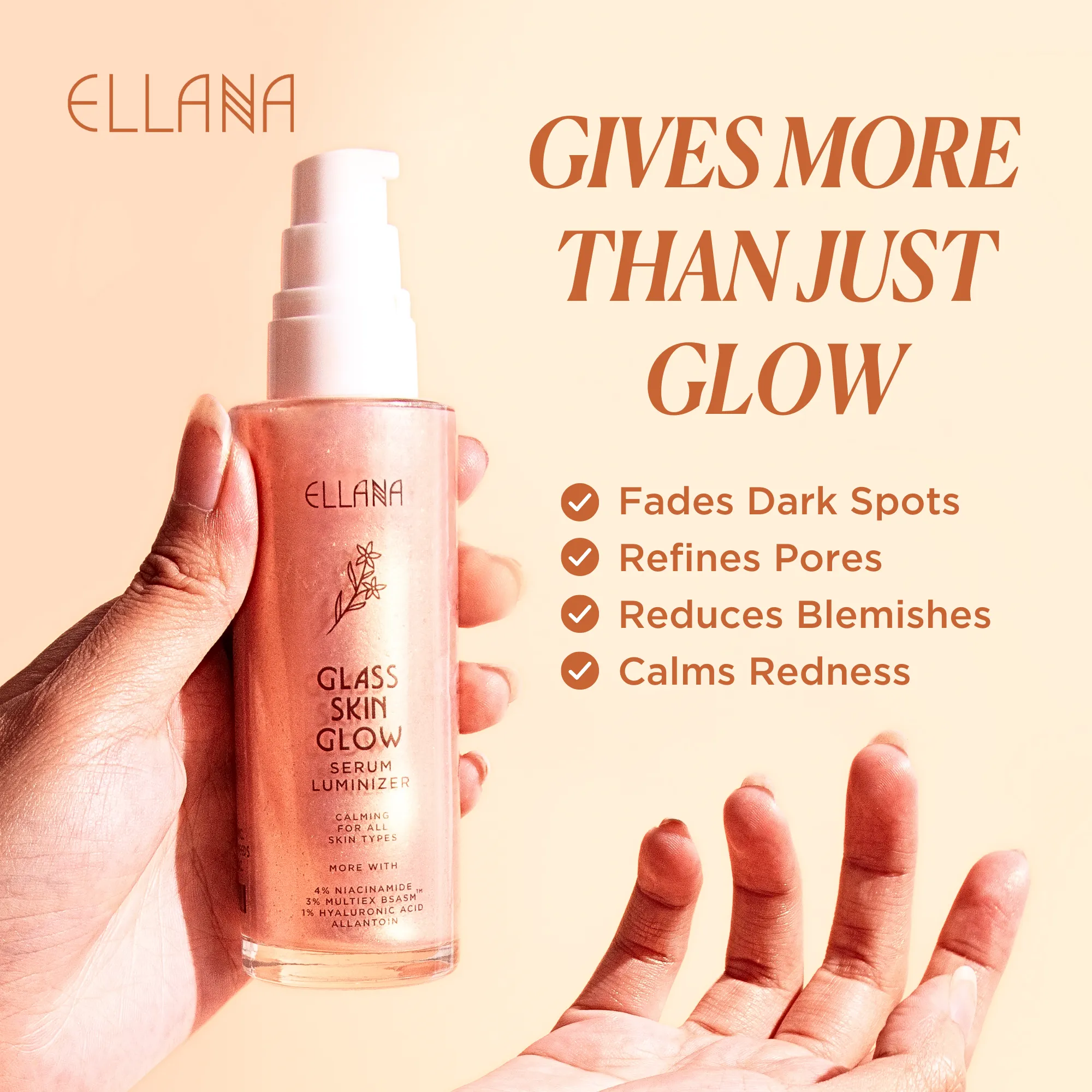 Glass Skin Glow Serum Luminizer made with 4% Vitamin B3, 3% Multiex BSASM, 1% Hyaluronic Acid, Allantoin