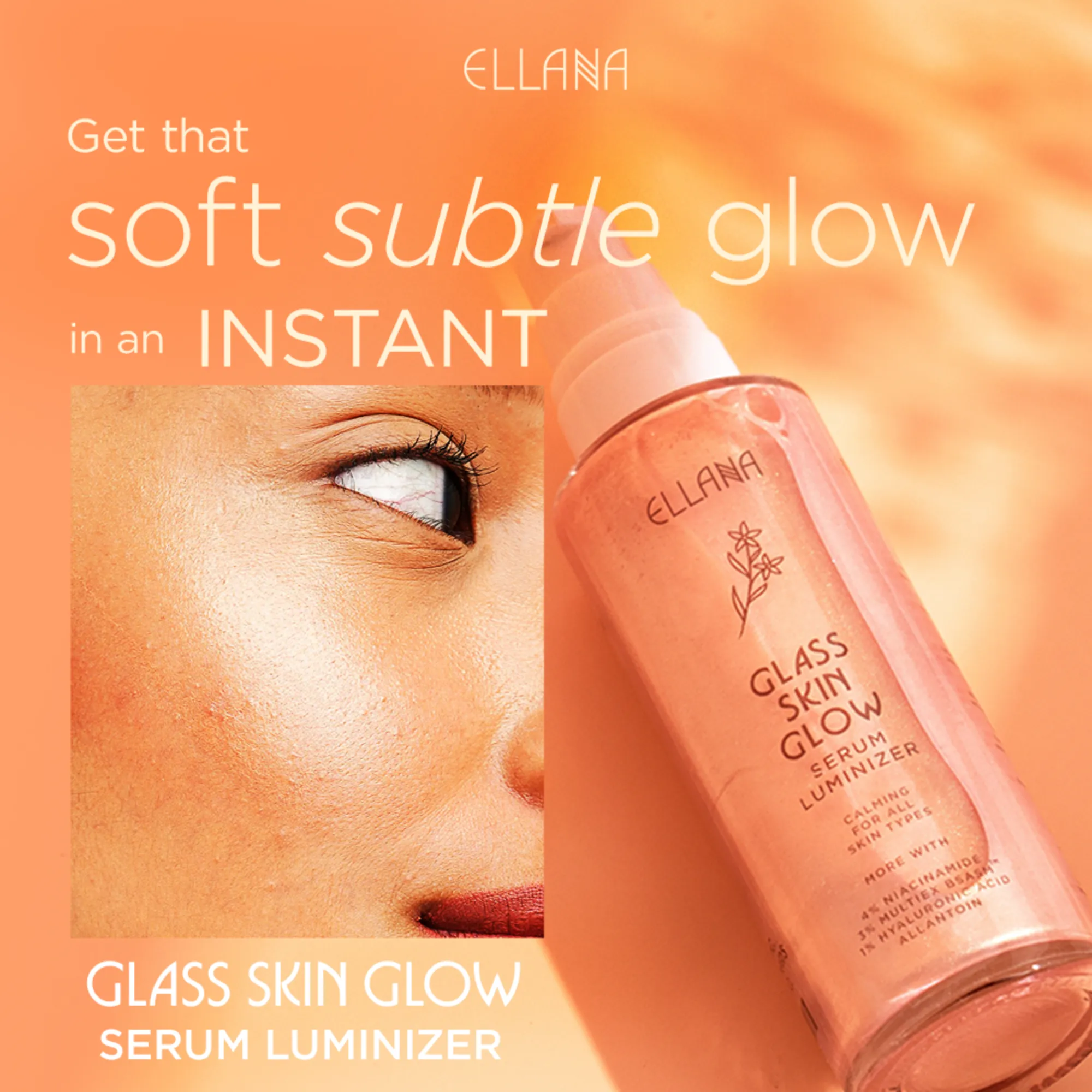 Glass Skin Glow Serum Luminizer made with 4% Vitamin B3, 3% Multiex BSASM, 1% Hyaluronic Acid, Allantoin