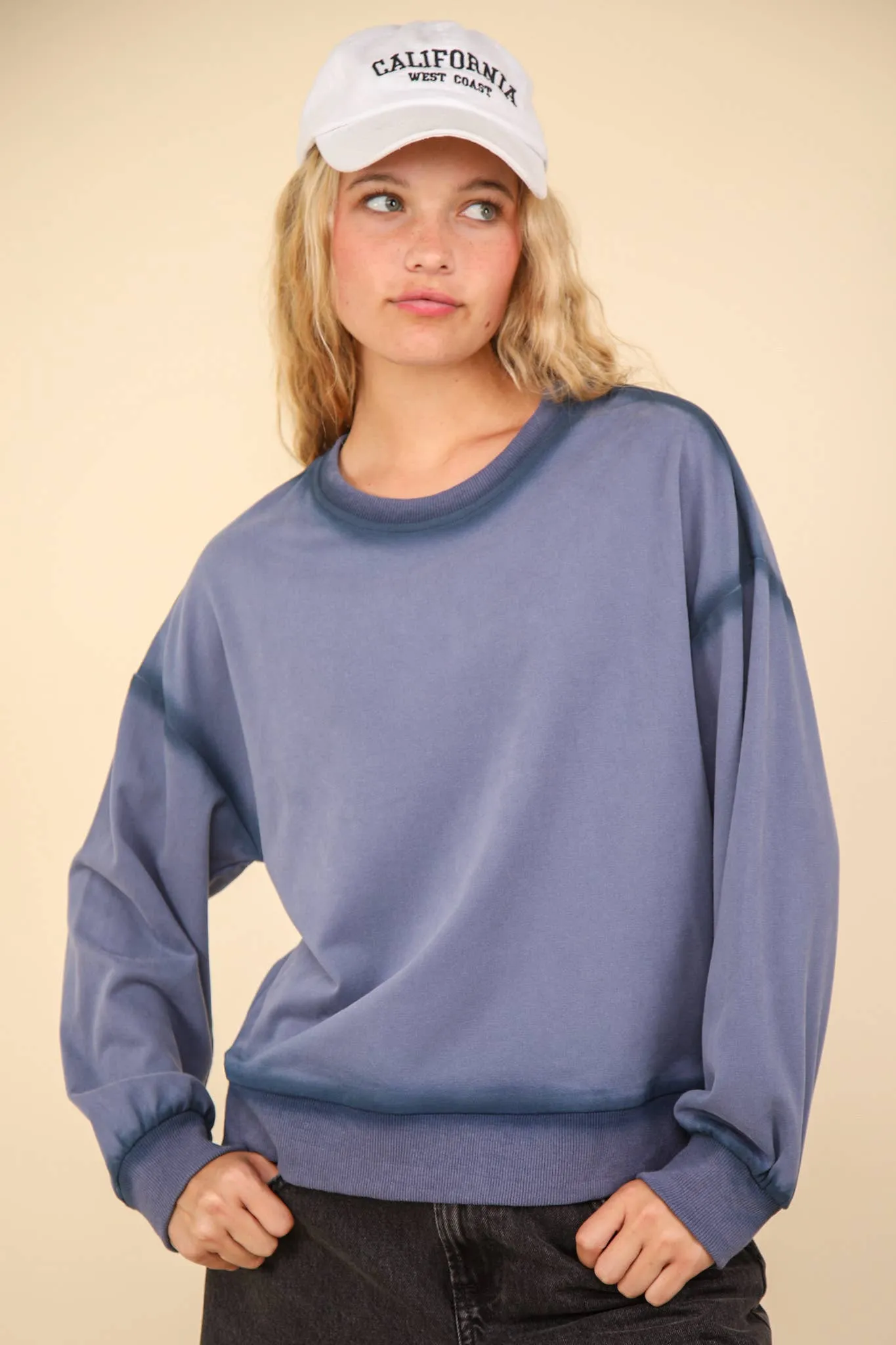 Indy - Contrast Spray Detail Oversized Sweatshirt - Denim