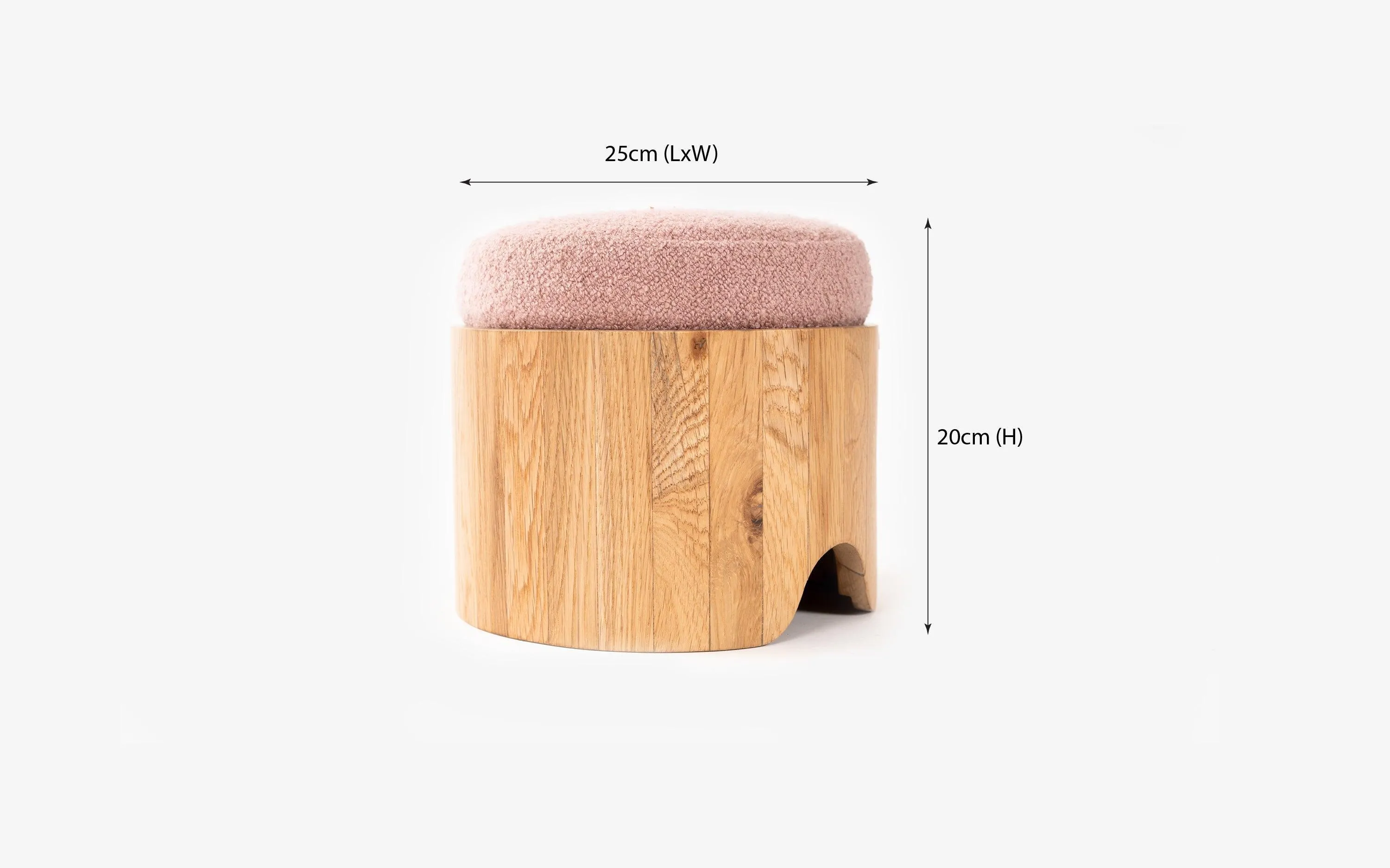 Kiko Stool Blush | Solid Oak Wood Stool for Living Room | Bedside Sitting Stool