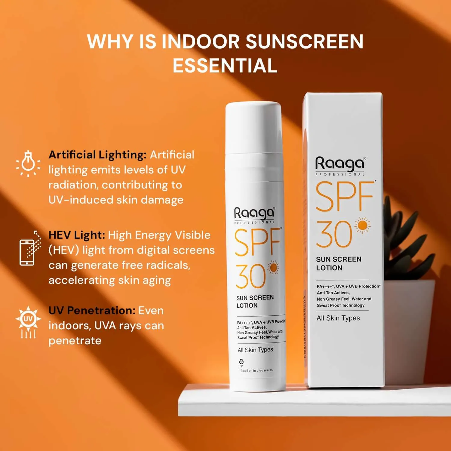 Raaga Professional SPF 30 Sunscreen Lotion | PA    , UVA   UVB Protection, Anti Tan Activities, Non-Greasy Feel, Water and Sweat Proof Technology (55 ml)