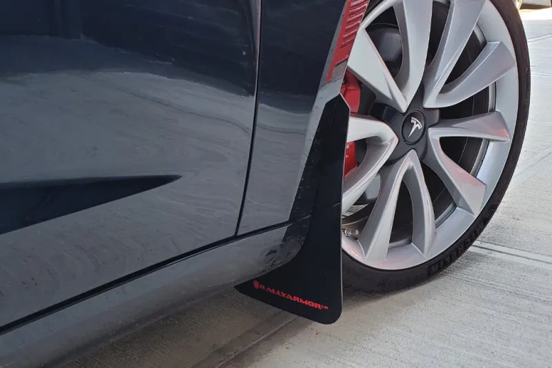 Rally Armor 17  Tesla Model 3 UR Black Mud Flap w/ White Logo