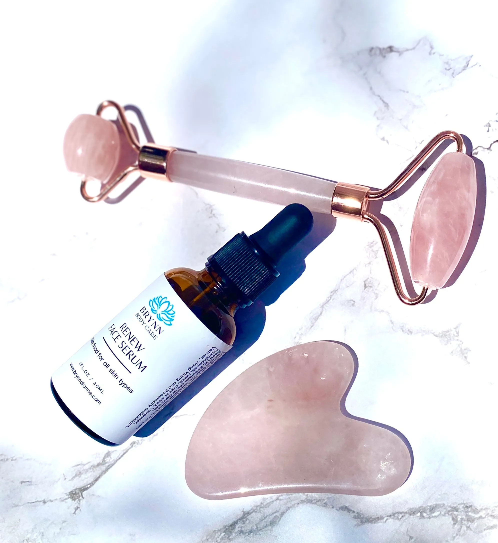 Rose Quartz Roller and Gua Sha Stone Set