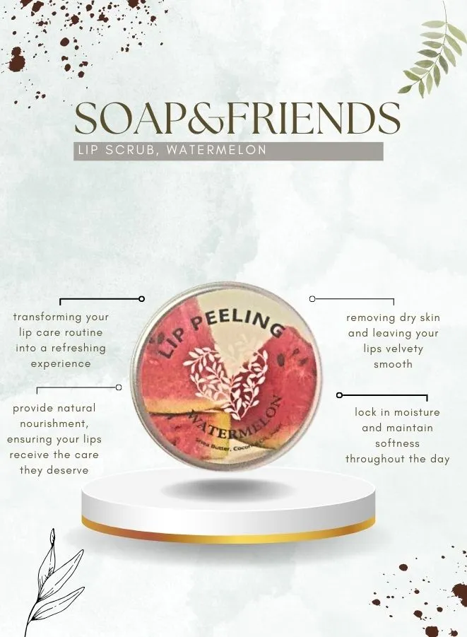 Soap&Friends Natural Watermelon Lip Scrub for Soft, Smooth Lips, 15ml